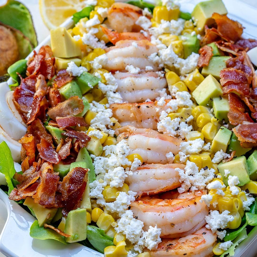 Shrimp cobb salad with creamy lemon chive dressing